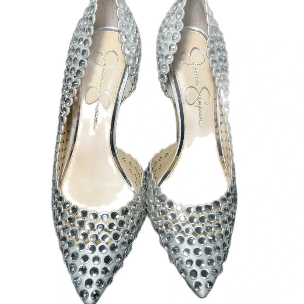 Jessica Simpson Rhinestone Heels 8.5 Silver Bridal Stiletto Glam - Picture 5 of 11